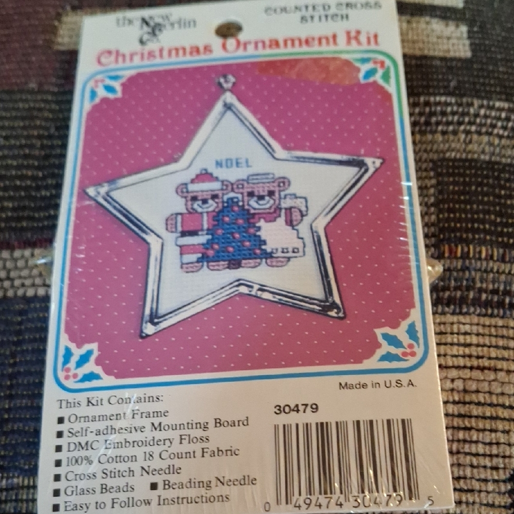 Christmas Ornament Kit - Pink Star Cross Stitch Vintage New In Package